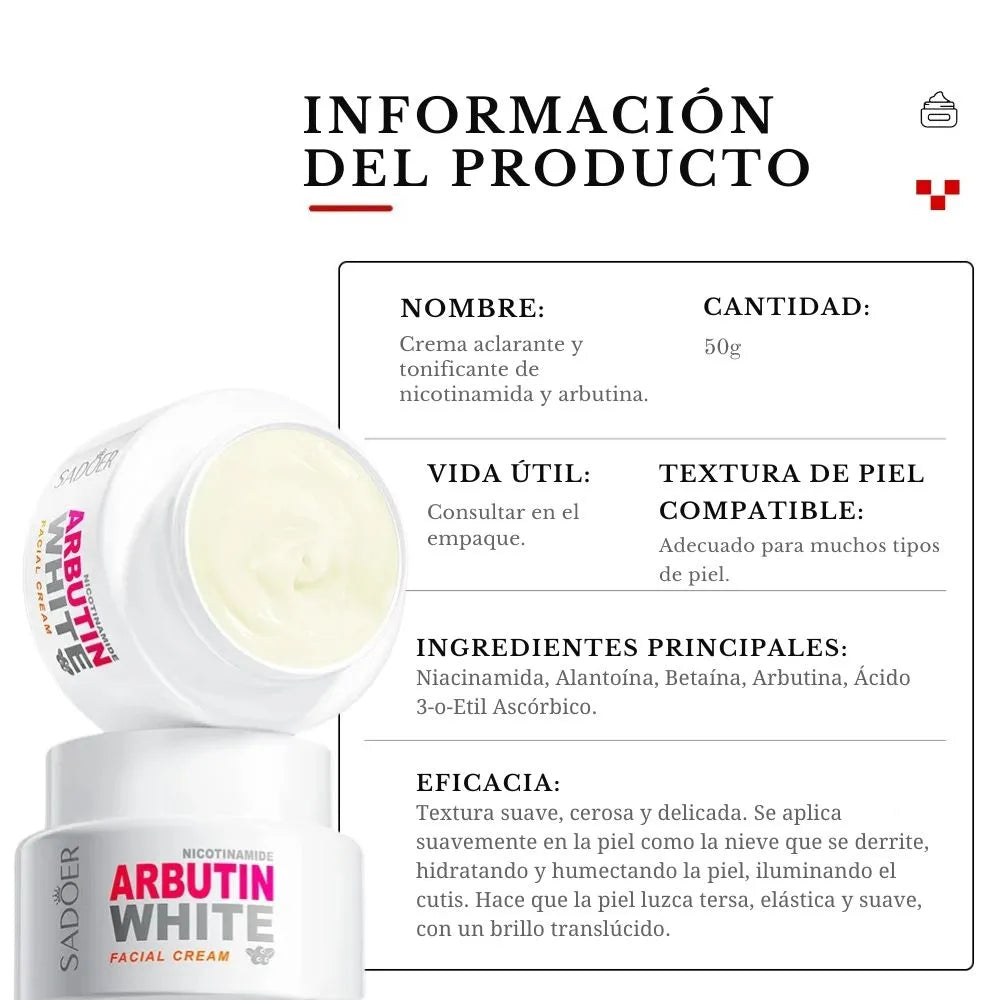Aclara, Hidrata e Ilumina tu Rostro: Crema Facial Arbutin White: Sadoer