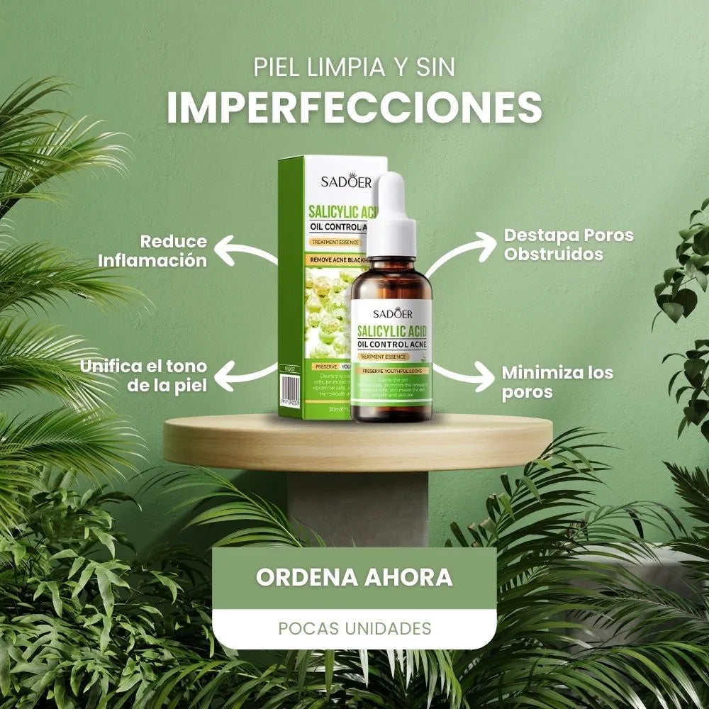 Serum Antiacné Ácido Salicílico de Sadoer - Piel fresca, sin imperfecciones.