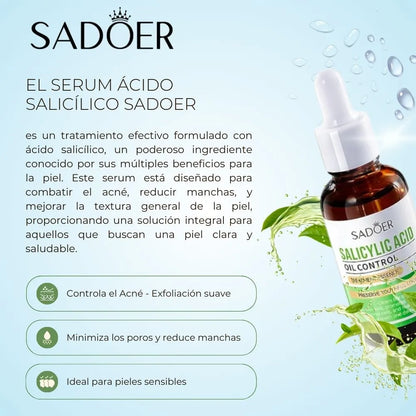 Serum Antiacné Ácido Salicílico de Sadoer - Piel fresca, sin imperfecciones.